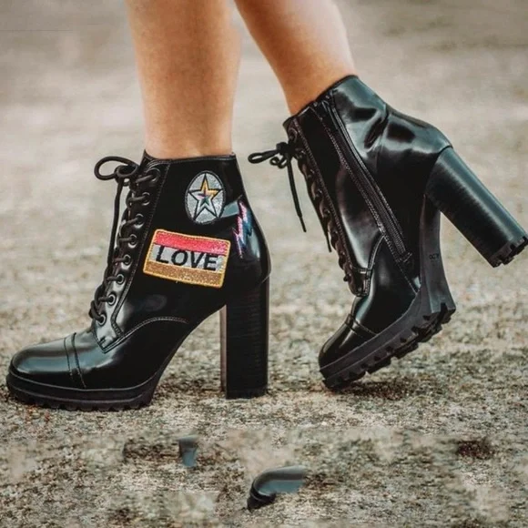 Aldo Glitteratti Lace up High Heel Combat Boots - Picture 2 of 11